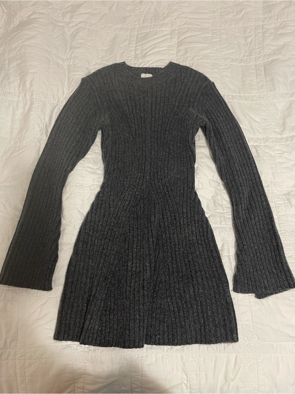 H&M Ribbed Knit Mini Dress in Dark Gray Size S